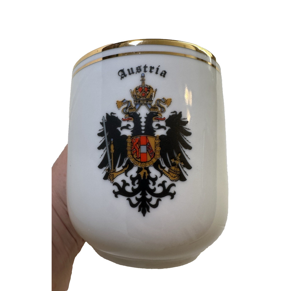 Crown D Czechoslovakia Mug Cup Austria Imperial Coat of Arms w/Gold Band Rim VTG